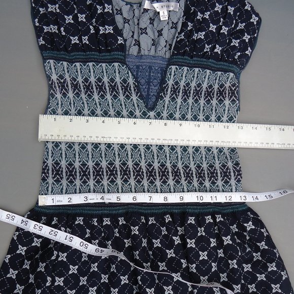 SIZE S. Max Studio Smocked V-neck Fit & Flare Dress. - Picture 8 of 16